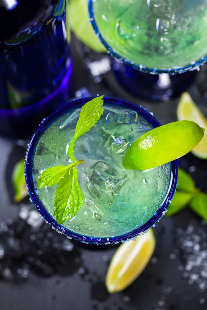 Blue Agave Margarita in a glass with mint