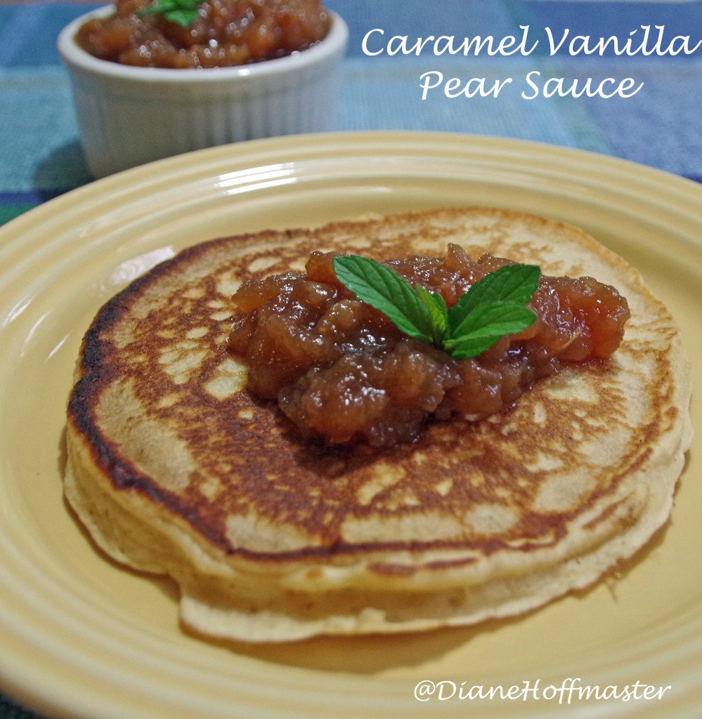 homemade pancakes topped with Pear Sauce 