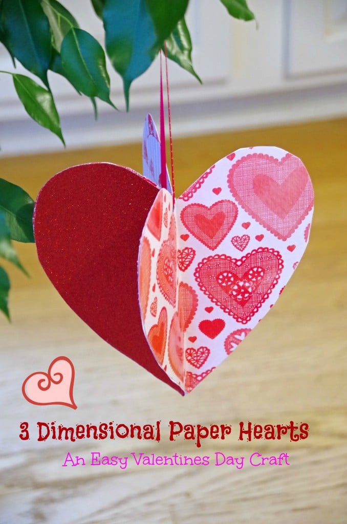 This easy Valentines Day craft idea is fun for both adults and kids. 3 Dimensional paper hearts make a simple Valentines Day decor idea that will bring a bit of whimsy into your house!