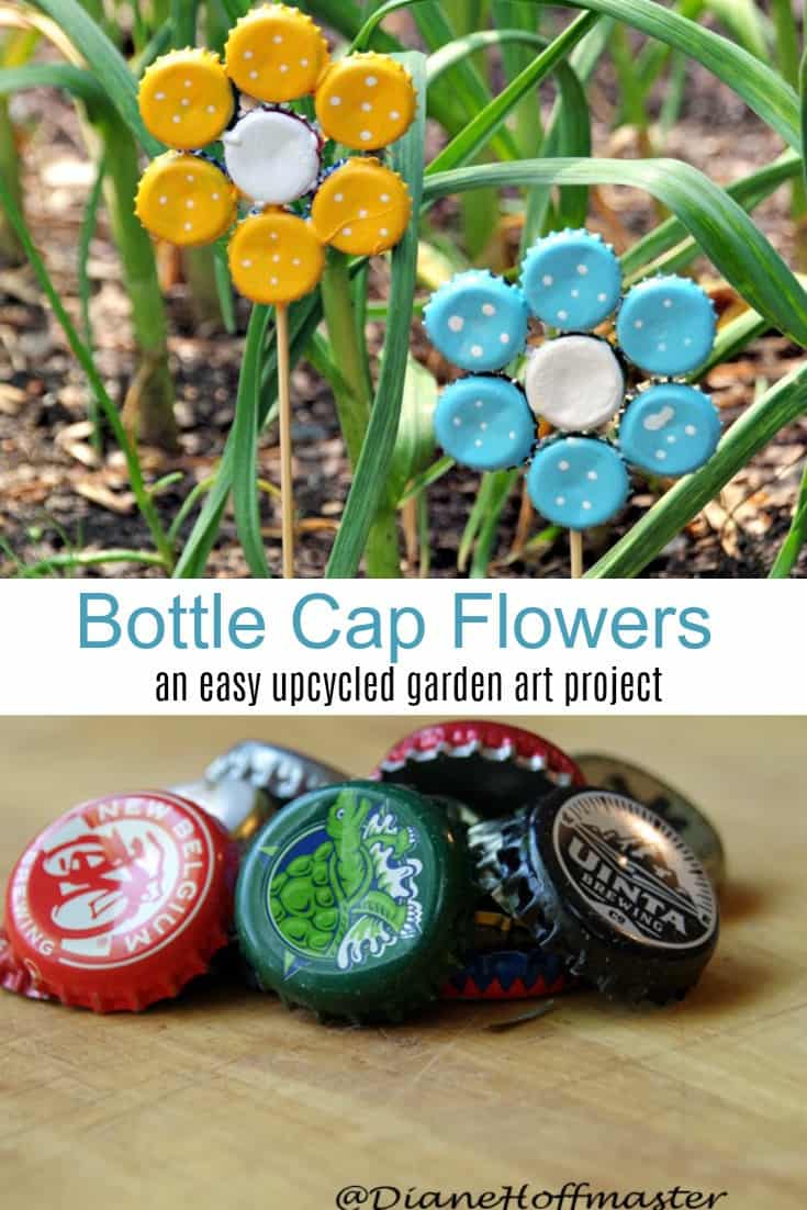 Have too many bottle caps? Upcycle them into DIY frugal garden art! Learn how to make bottle cap flowers for an easy recycled craft idea!