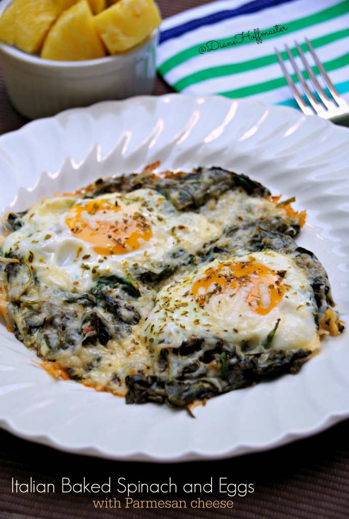 Italian Baked Spinach with Parmesan Cheese is an easy egg recipe that is healthy and delicious!