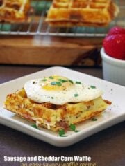 Sausage Cheddar Corn Waffle Recipe is an easy and delicious savory waffle recipe for sunday brunch