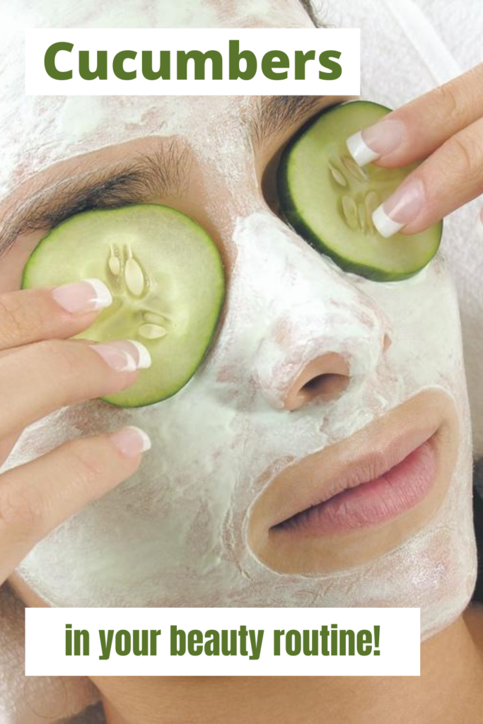 woman with cucumber mask and cucumber slices on eyes