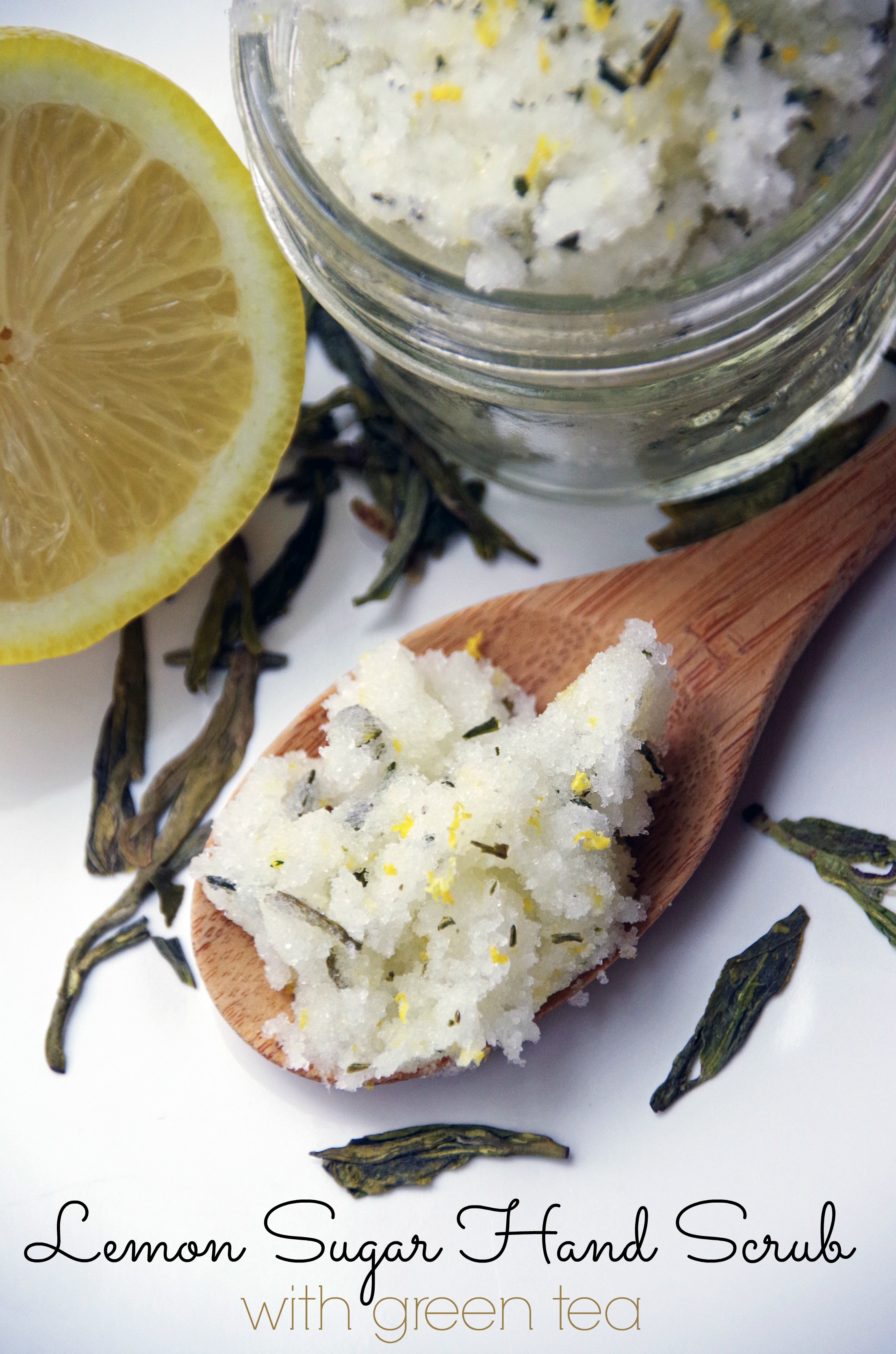 Homemade Lemon Sugar Hand Scrub with Green Tea. Great gift for gardeners, Mother's Day or for anyone who loves soft skin and the small of lemons!