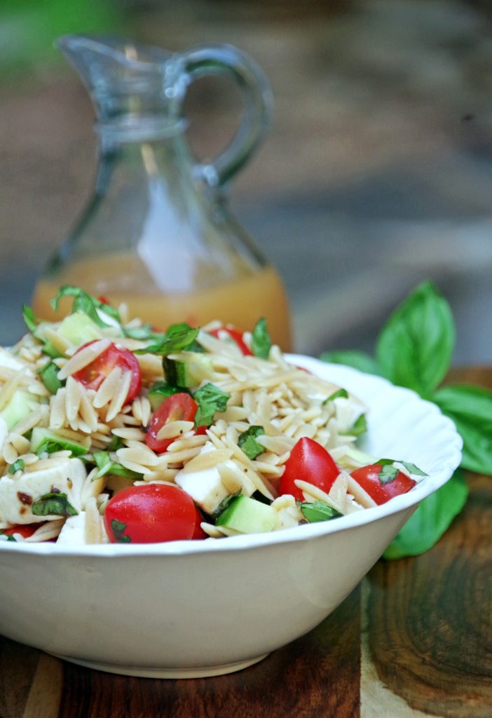 Orzo pasta salad recipe with fresh basil