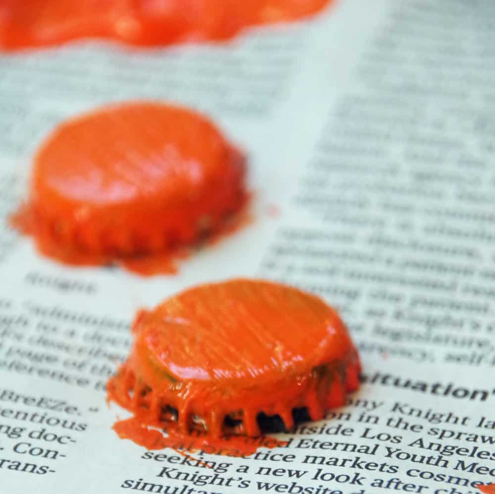 bottle caps painted orange