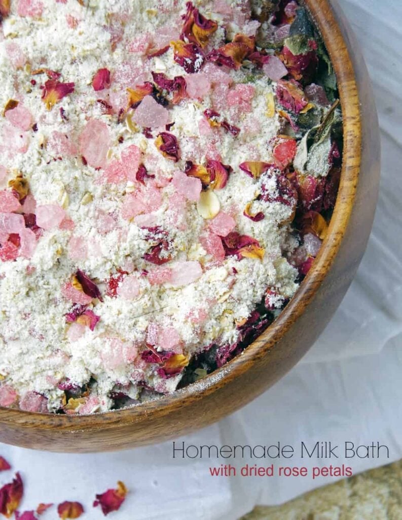  Easy Homemade Milk Bath Recipe with Dried Red Rose Petals 