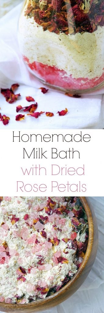 Homemade Milk Bath Recipe with Dried Red Rose Petals 