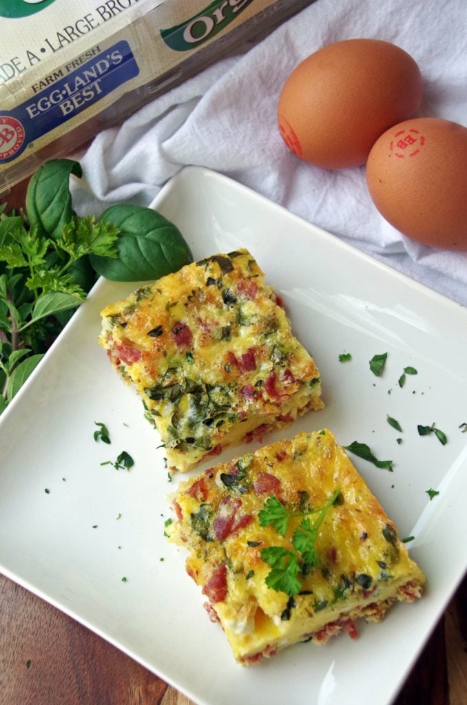 Ham and Cheddar Frittata Squares Recipe with Fresh Herbs 