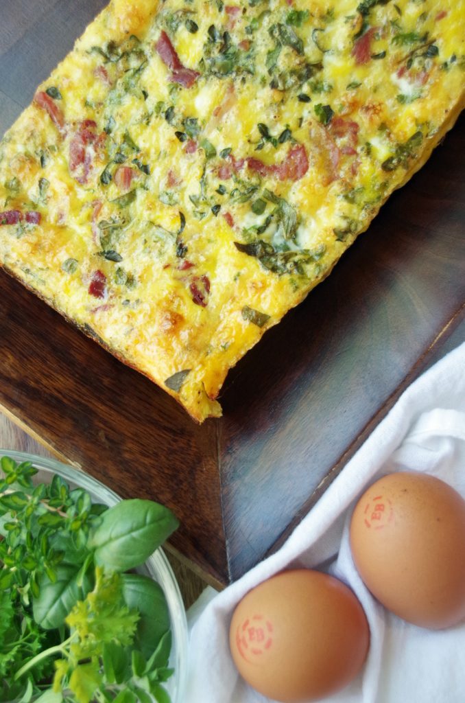 Ham and Cheddar Frittata Squares Recipe with Fresh Herbs