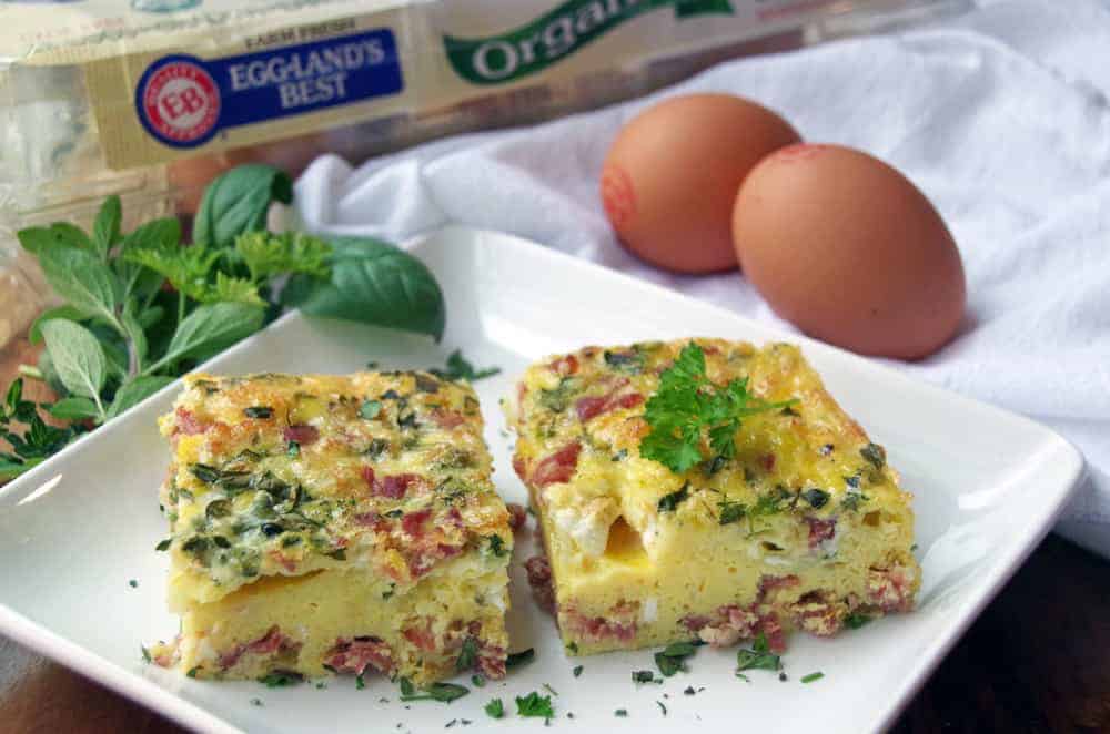 Ham and Cheddar Frittata Squares Recipe with Fresh Herbs 