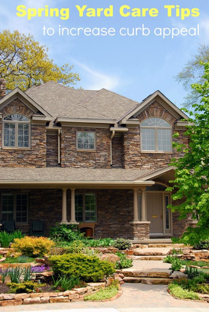 Well maintained home with text overlay 'Spring Yard Care Tips to Increase Curb Appeal'