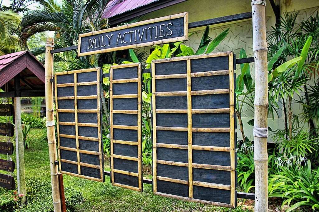 activity board at tropical  vacation destination