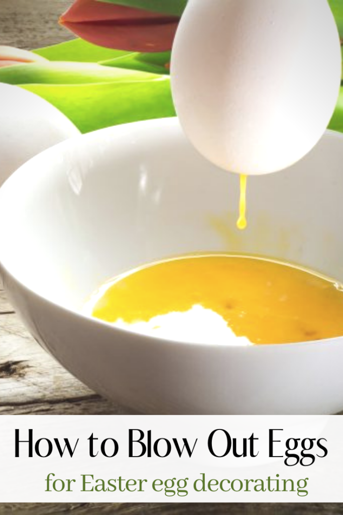 egg with hole poked in it over a bowl of egg yolks and whites