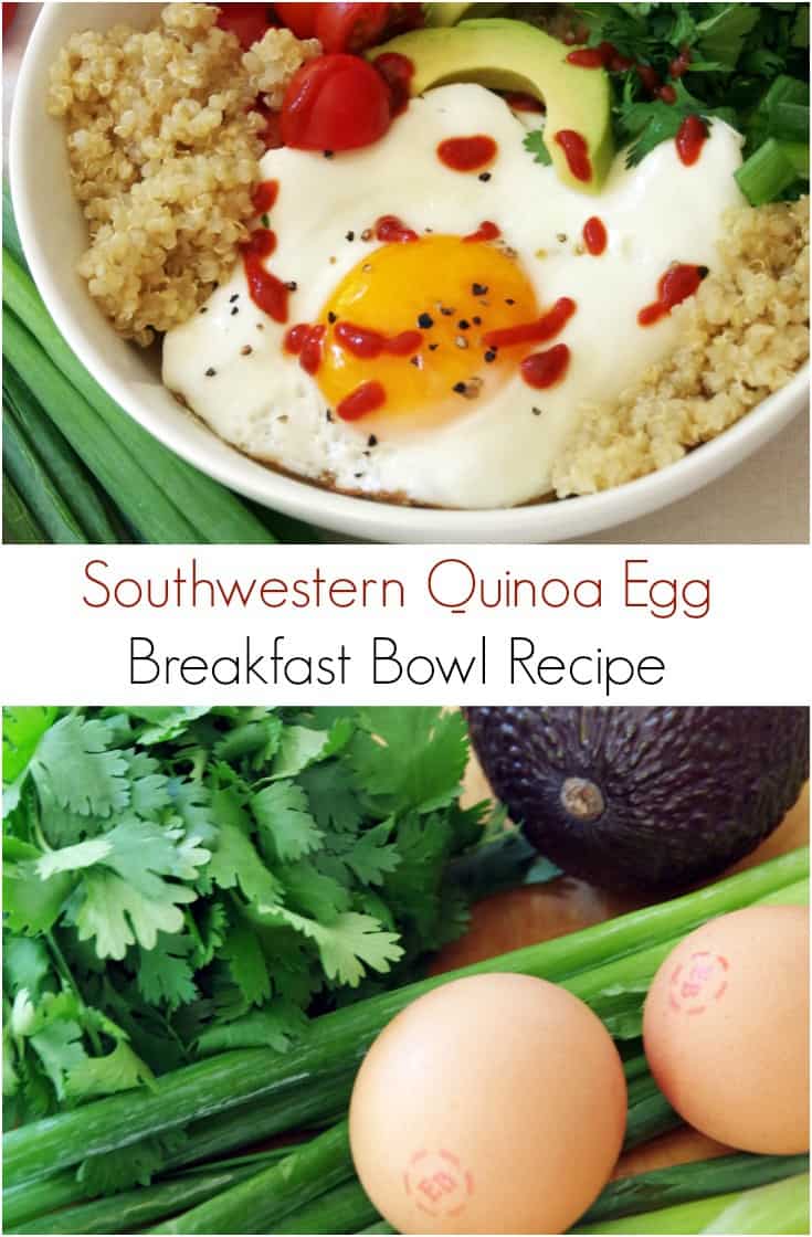 This Southwestern quinoa egg breakfast bowl recipe is an incredibly easy way to get loads of grain, veggies, and protein, into your diet without a lot of work.