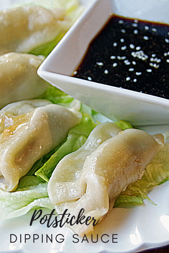 chinese potsickers with bowl of homemade dipping sauce