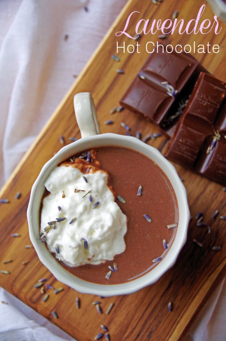 Hot chocolate with whipped cream and lavender