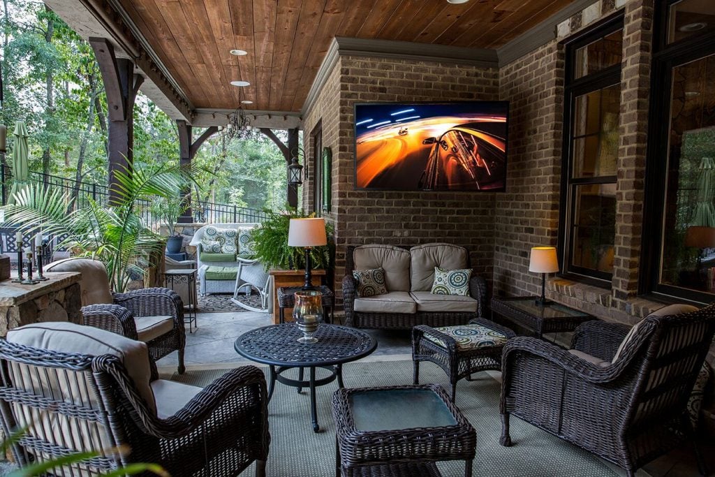 luxurious patio with outdoor television