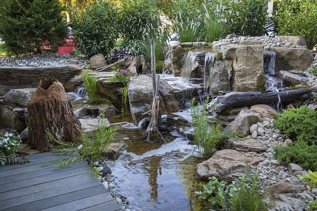 small pond and waterfall