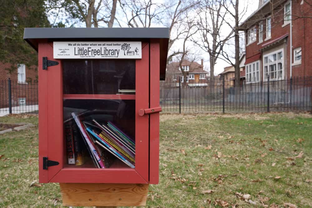 Little Free Library filled with books outside