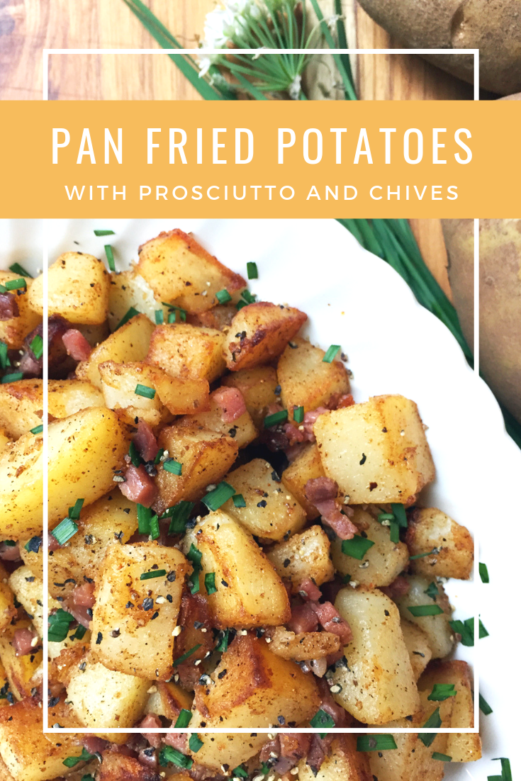 Skillet fried potato recipe with prosciutto and chives