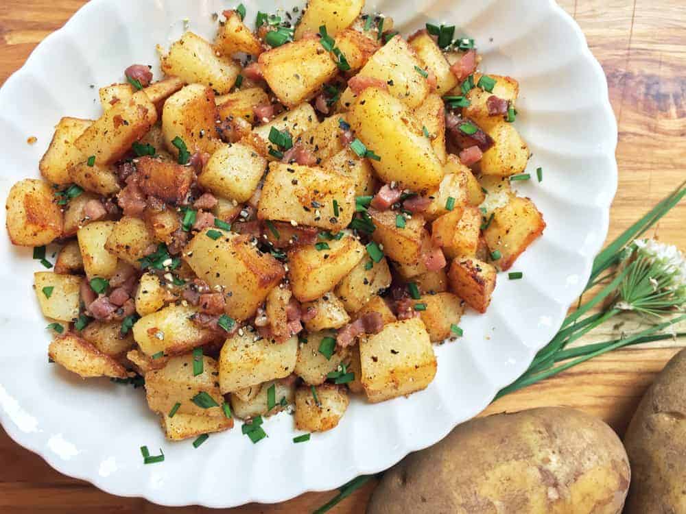 Skillet fried potatoes and fresh chives