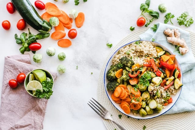 healthy dinner with lots of vegetables on plate