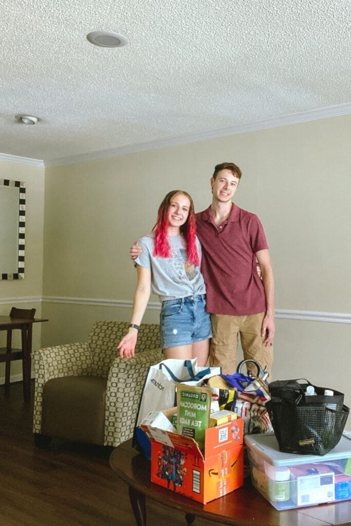 two college students in their first college apartment