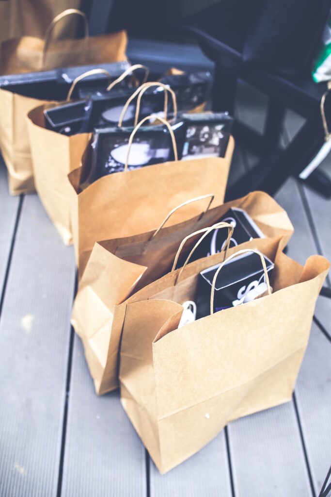 brown bags filled with purchases