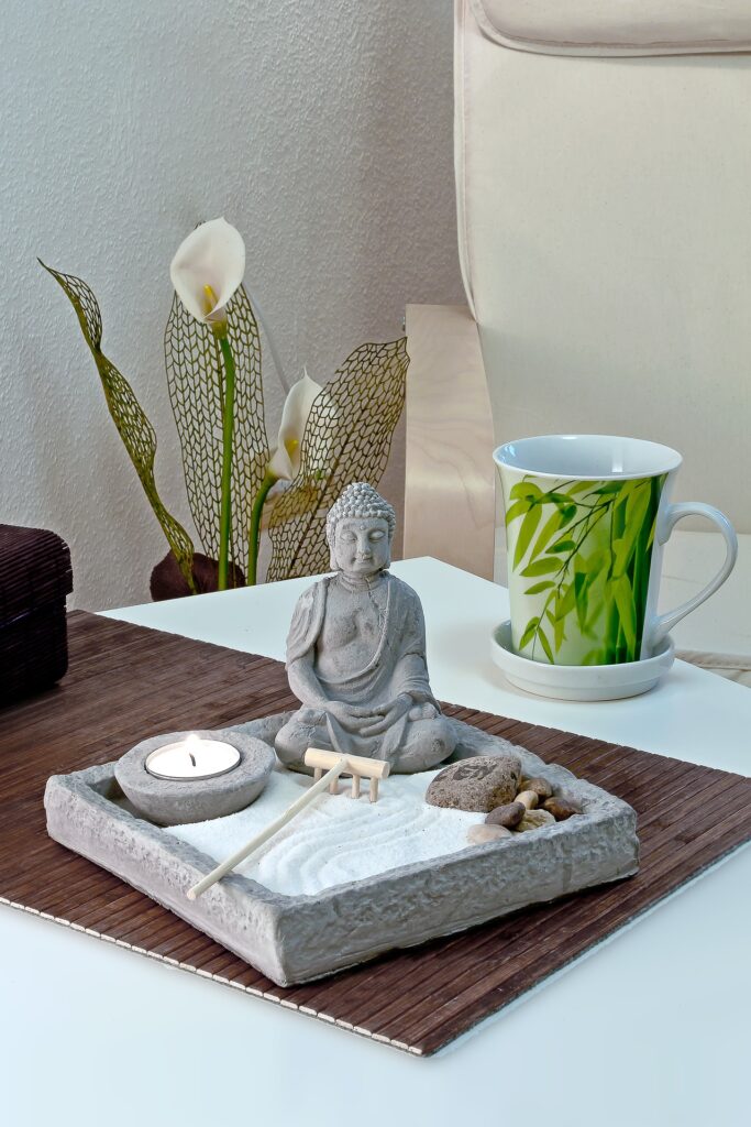 indoor meditation space with zen meditation kit