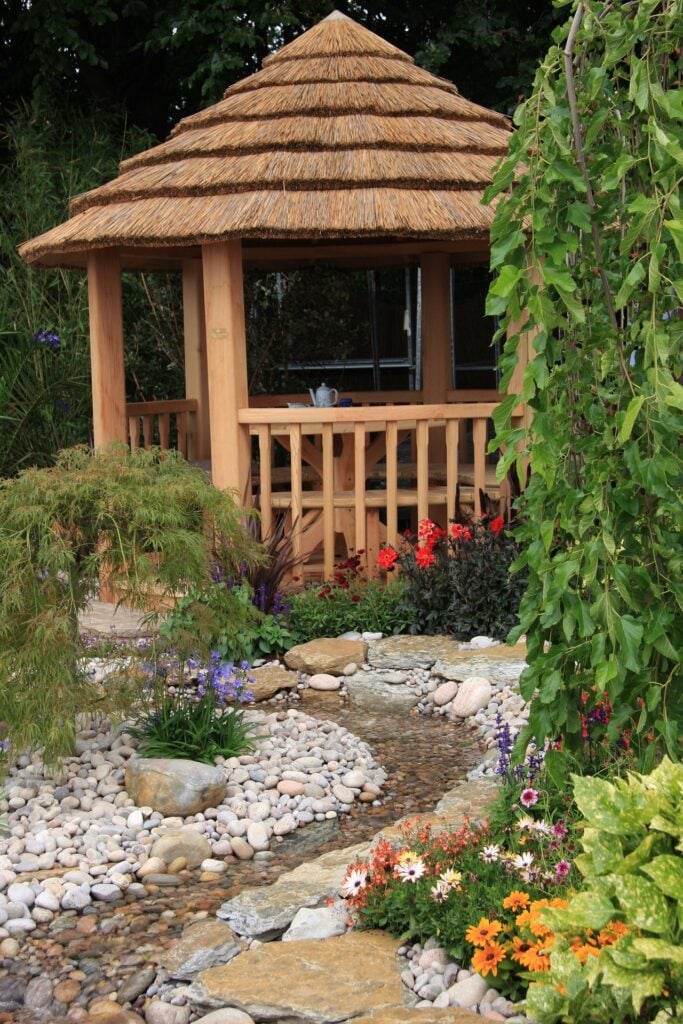 a small gazebo in a meditation garden