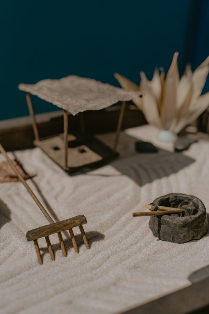 zen meditation garden closeup of sand and other small elements